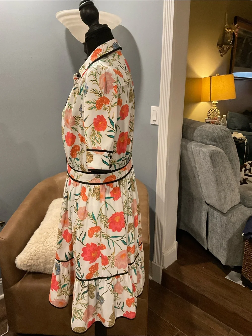 Kate Spade Picnic Perfect Blossom Womens Size 10 Tiered Ruffle Sleeve Shirtdress